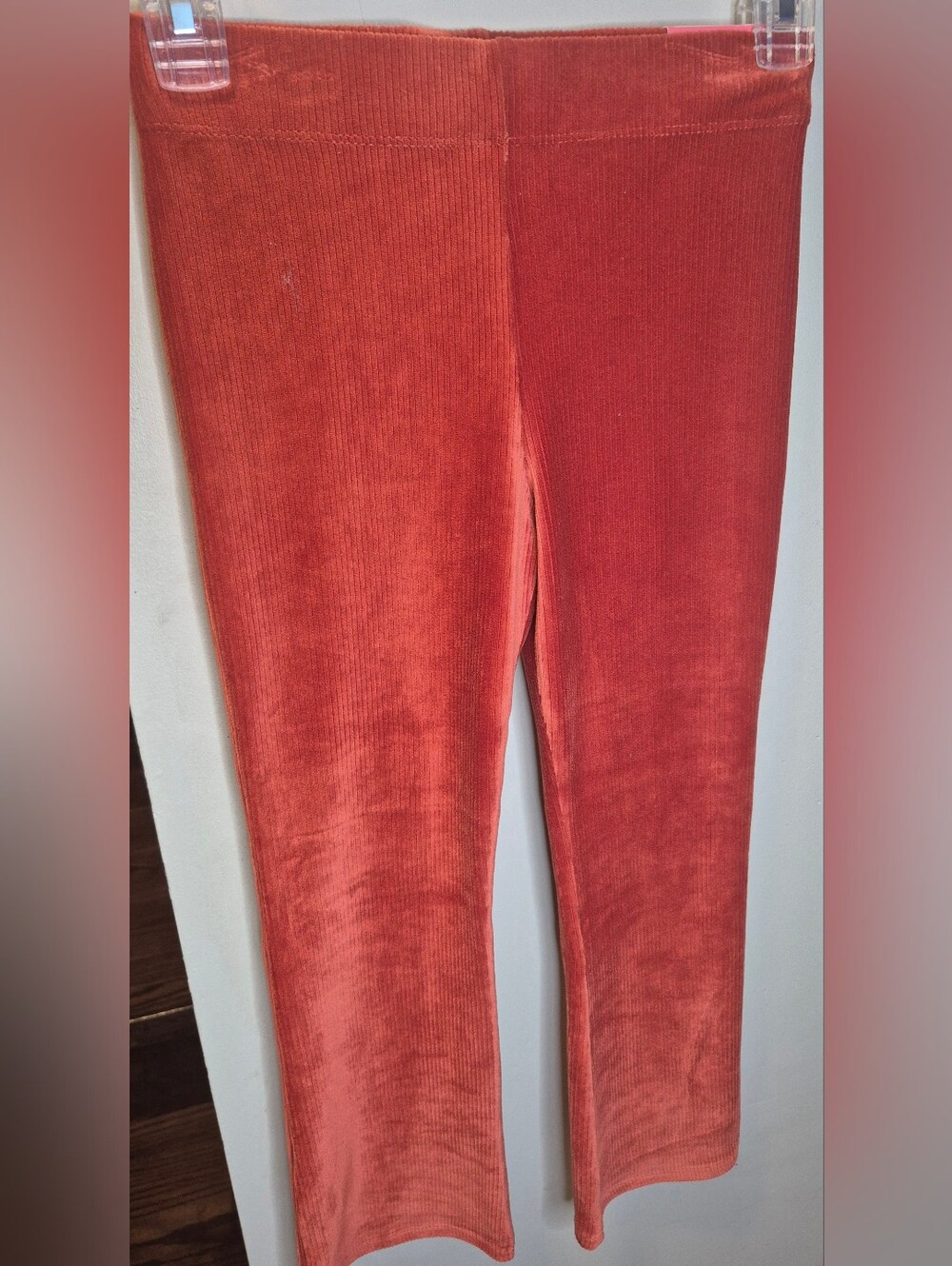 Cynthia Rowley Girls' Ribbed Velvet Leggings in Burnt-Orange